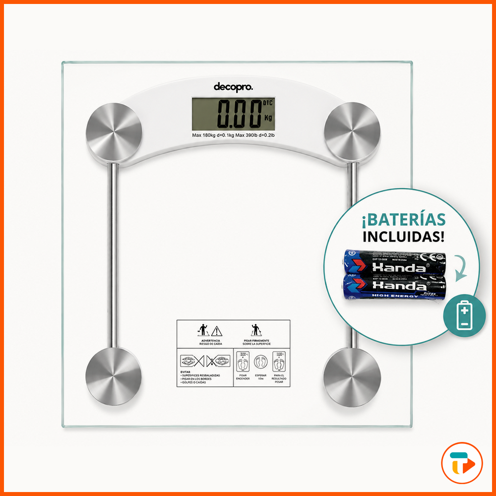 Balanza Digital de Baño 180 kg — Vidrio Templado TUNTUN