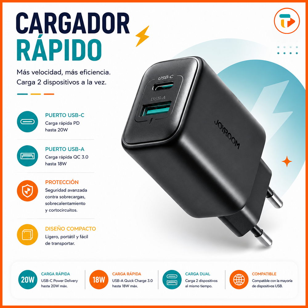 Cargador Adaptador de Pared Doble Puerto