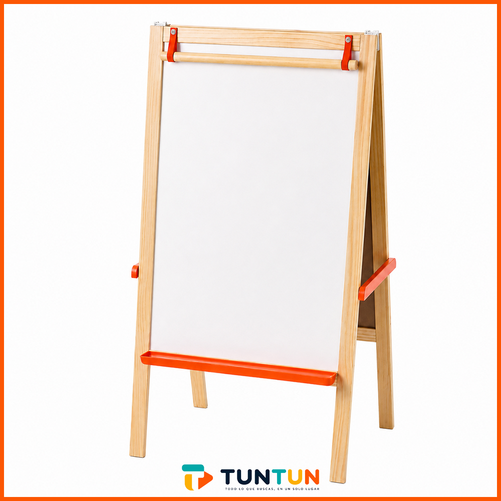 Caballete Pizarra Infantil Tuntun Doble Cara + Rollo Papel 30 metros