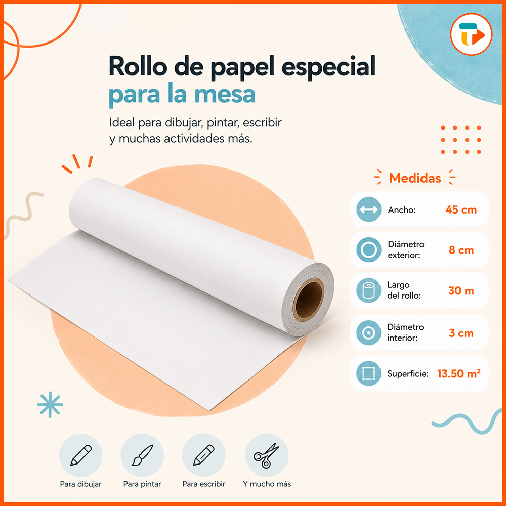 Caballete Pizarra Infantil Tuntun Doble Cara + Rollo Papel 30 metros