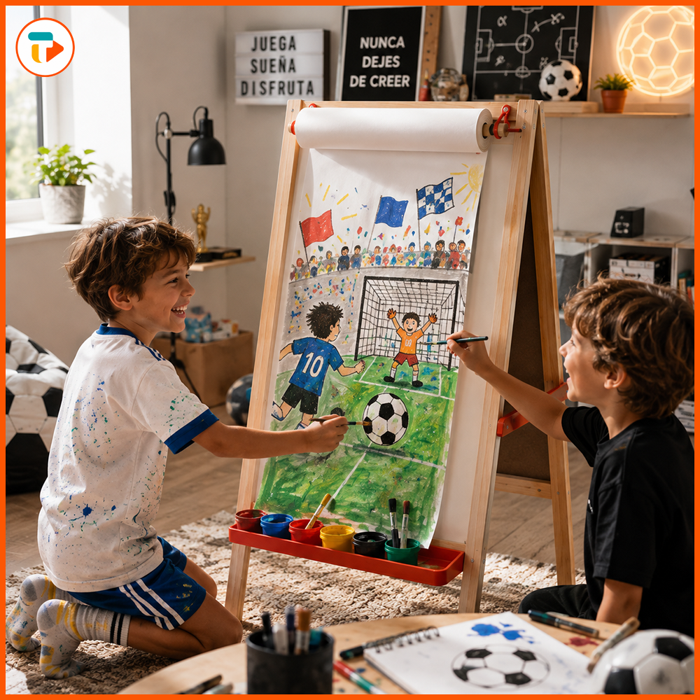 Caballete Pizarra Infantil Tuntun Doble Cara + Rollo Papel 30 metros