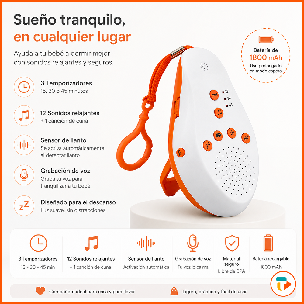 Máquina de Ruido Blanco para Bebé | Portátil con Sensor de Llanto