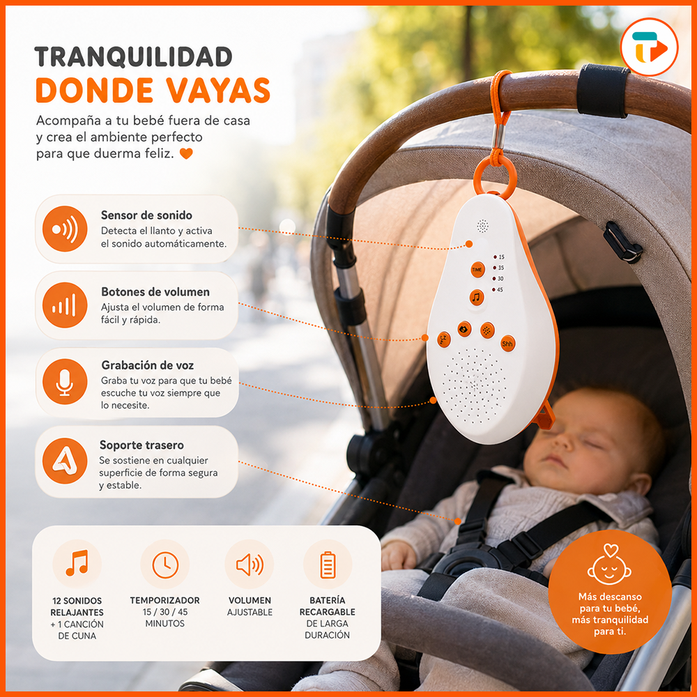 Máquina de Ruido Blanco para Bebé | Portátil con Sensor de Llanto