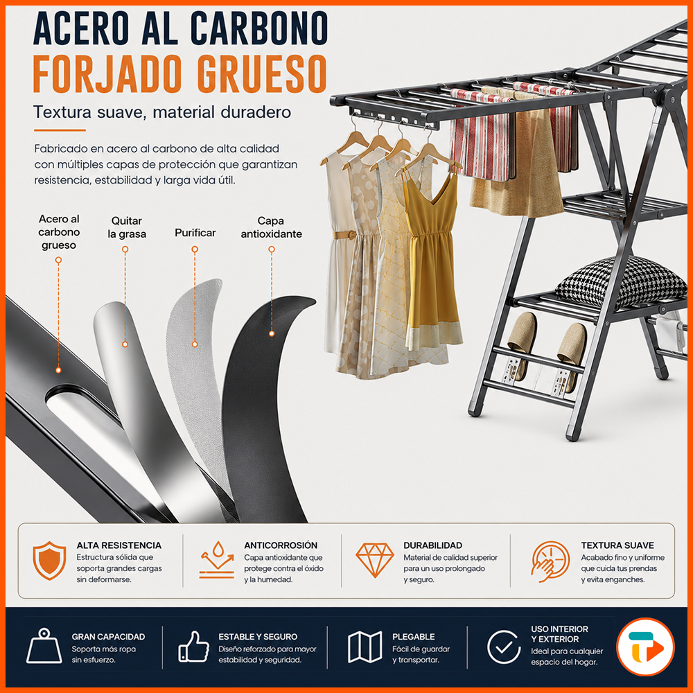 Tendedero Plegable de Acero Inoxidable 170 cm TUNTUN