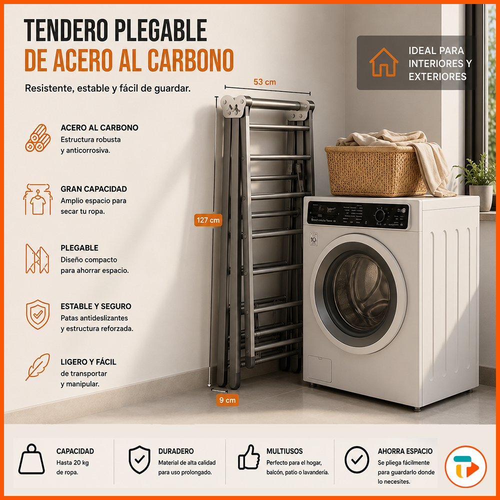 Tendedero Plegable de Acero Inoxidable 170 cm TUNTUN