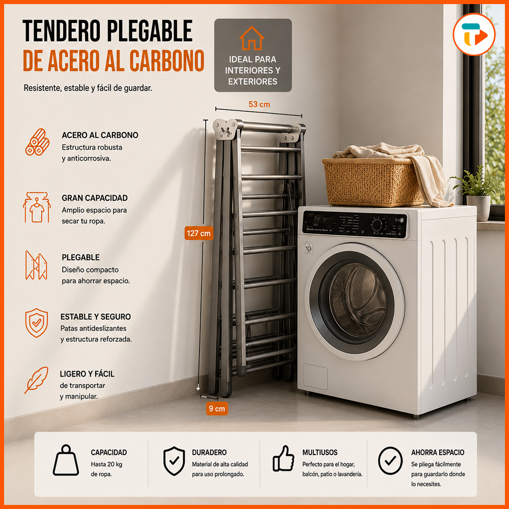 Tendedero Plegable de Acero Inoxidable 170 cm TUNTUN