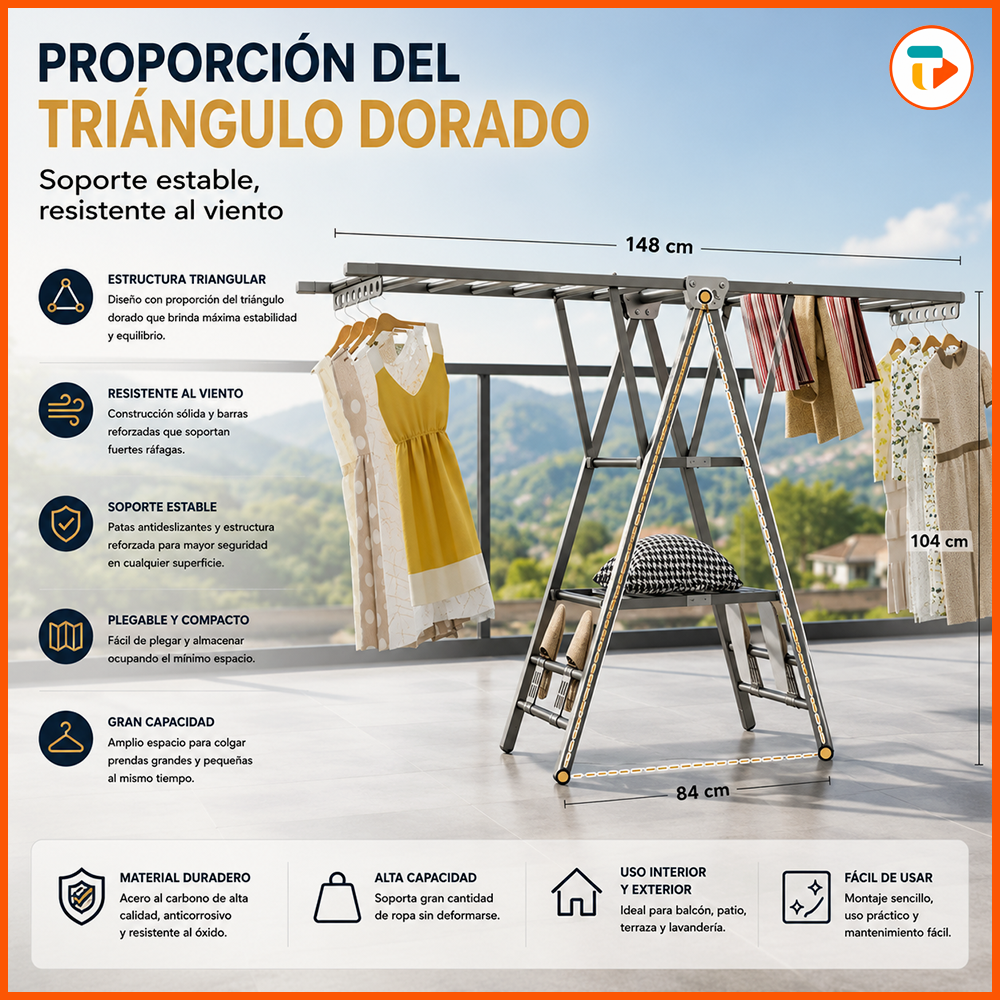 Tendedero Plegable de Acero Inoxidable 170 cm TUNTUN